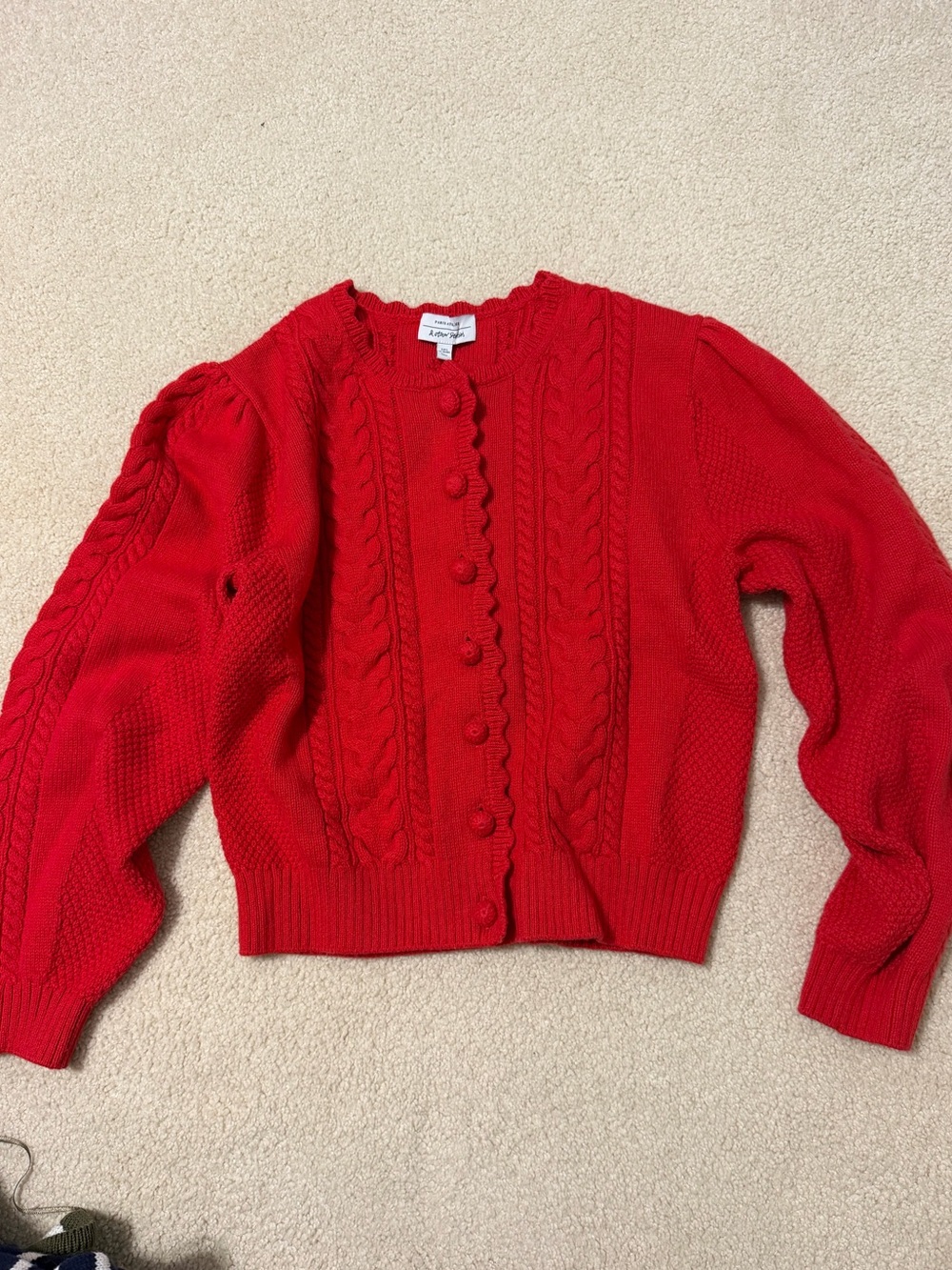 & Other Stories Red Cable-Knit Button Cardigan